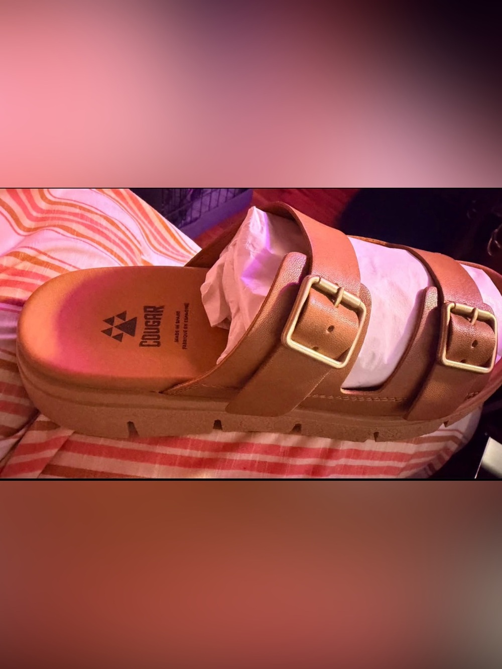 Woman’s Cougar Tan Double-Buckle Slide Sandal